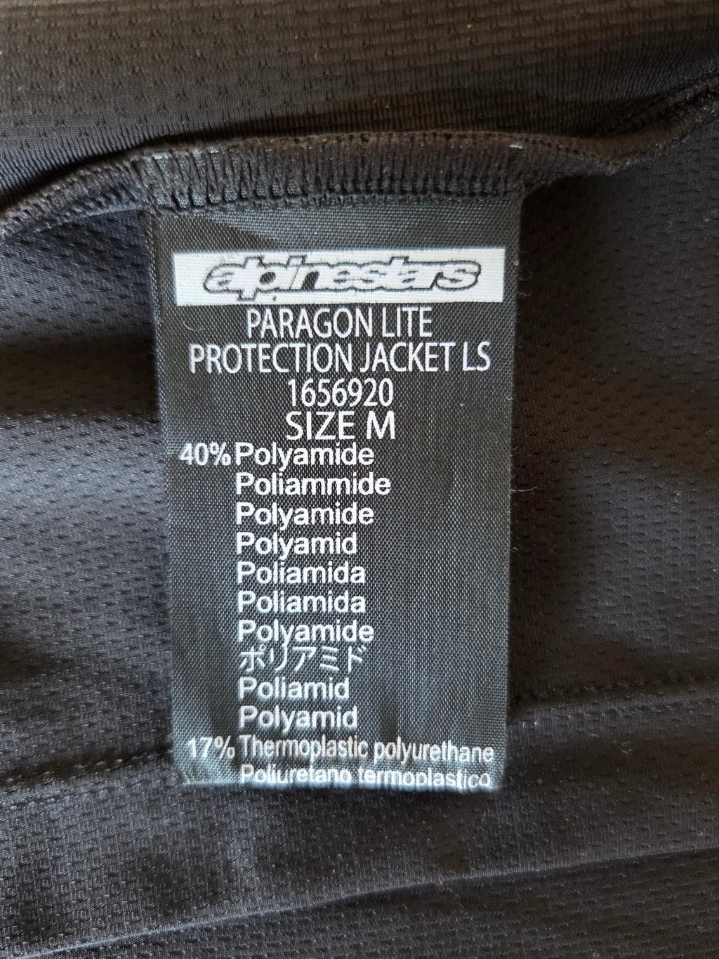 Protection Dorsale Alpinestars Paragon Lite – Taille M, Excellent État